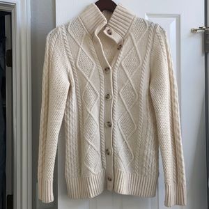 Llbean cream Wool-nylon blend cable knit cardigan